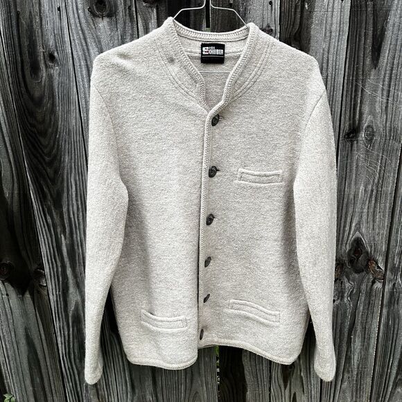 Vintage Sigi Scheiber Austrian Tyrol Wool Jacket Cardigan Khaki Metal Button - Picture 2 of 16